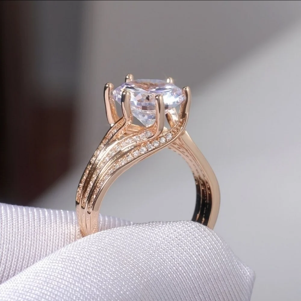 Gold 2.50ct CZ Stone Diamond Ring Multilayered Stacked